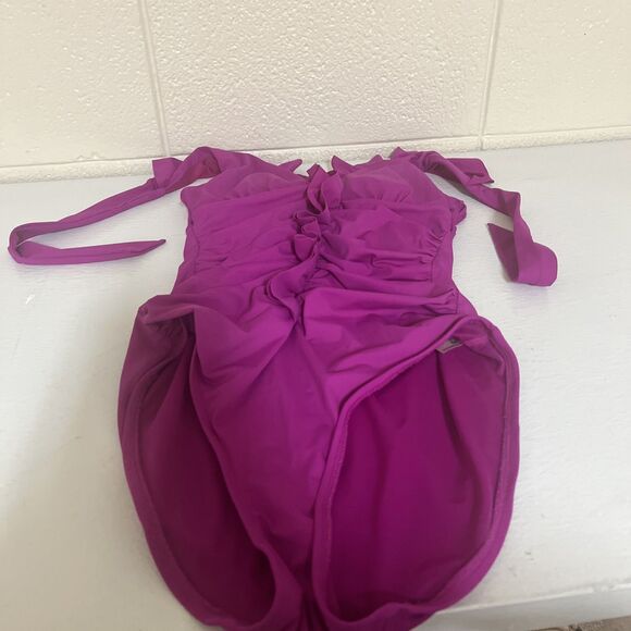 SPANX 1353 Fuschia Ruffle Halter Neck Shaping One Piece Swimsuit Women’s Size 6 - Picture 1 of 7